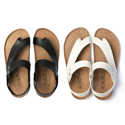 Men Summer Cork Flip Flops Beach Couple Leather Sandals, Size: 38(Black)-garmade.com