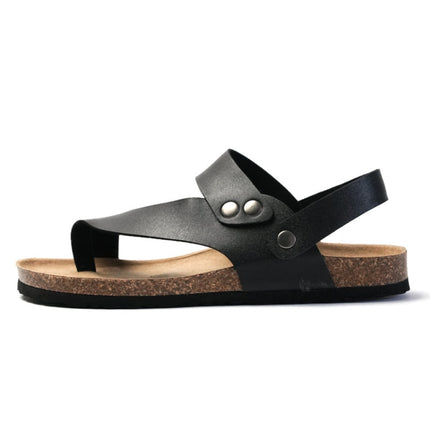 Men Summer Cork Flip Flops Beach Couple Leather Sandals, Size: 39(Black)-garmade.com