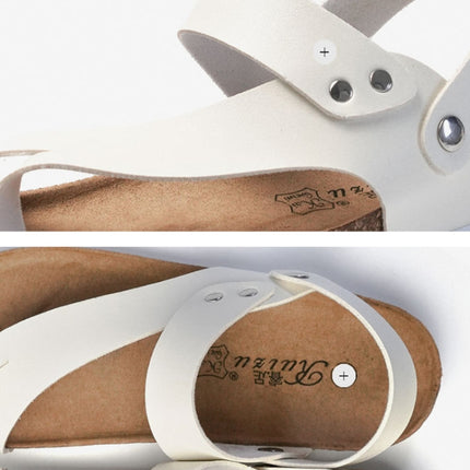Men Summer Cork Flip Flops Beach Couple Leather Sandals, Size: 40(White)-garmade.com