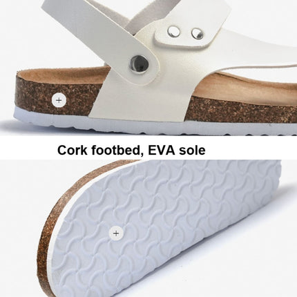 Men Summer Cork Flip Flops Beach Couple Leather Sandals, Size: 45(White)-garmade.com