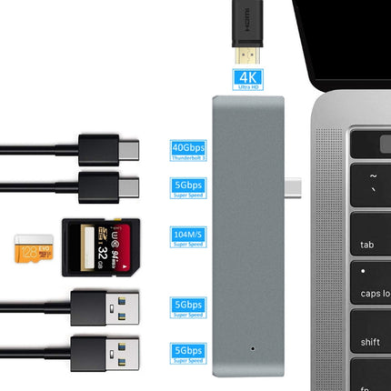 TYPE-C To 4K HDMI HUB Docking Station TF/SD Card Reader For MacBook Pro(Silver)-garmade.com