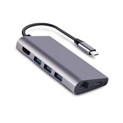 8 in 1 Type-c to HDMI+RJ45 Network Port+3USB3.0+PD Docking Station(Gray)-garmade.com