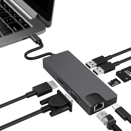 8 In 1 Type-C To HDMI+VAG Gigabit RJ45+USB3.0 Docking Station(Gray)-garmade.com
