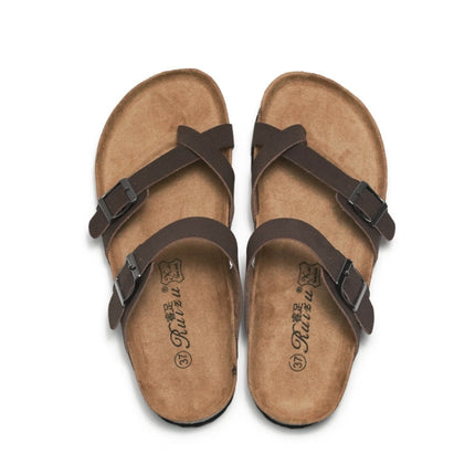 Ruizu Couple Cork Slippers Beach Shoes Flip Flops, Size: 35(Camel)-garmade.com