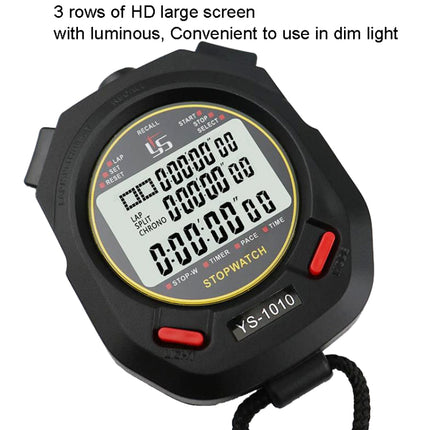 YS 3 Rows Display Luminous Stopwatch Timer Training Referee Stopwatch, Style: YS-1010 10 Memories-garmade.com