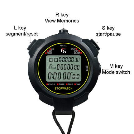 YS Stopwatch Timer Training Fitness Competition Stopwatch, Style: YS-710 10 Memories(Black)-garmade.com