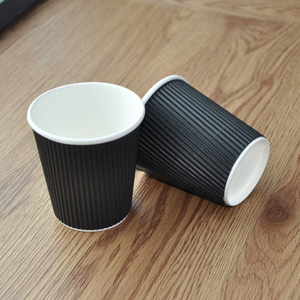 100 PCS 8oz Classic Black 260ml Thickened Anti-scalding Corrugated Coffee Cup-garmade.com