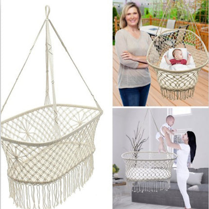 White Cotton Baby Garden Hanging Hammock Baby Cribs Cotton Woven Rope Swing Patio Chair Seat Bedding Baby Care 90*87*57cm-garmade.com