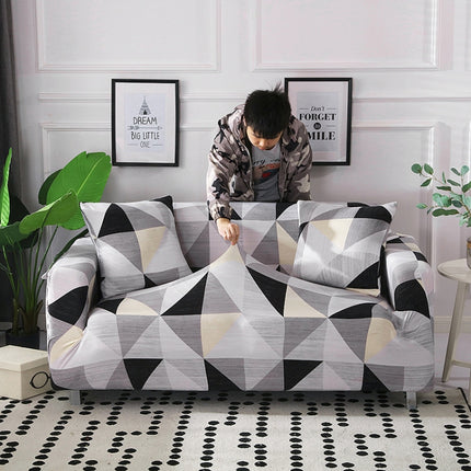 Fabric High Elastic All Inclusive Lazy Sofa Cover, Size: 1 Person(Black Gray Geometry)-garmade.com