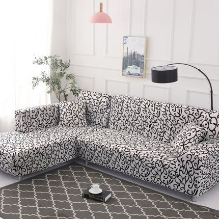 Fabric High Elastic All Inclusive Lazy Sofa Cover, Size: 2 Persons(Black And White)-garmade.com