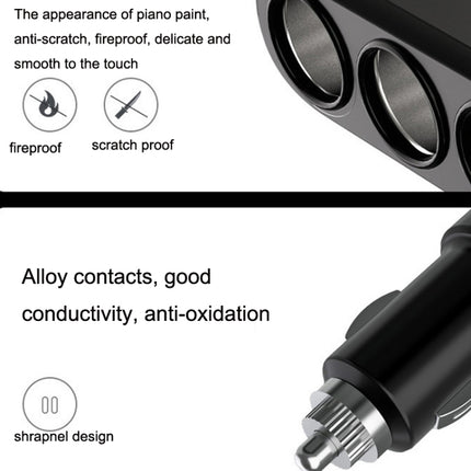 2 PCS Dual USB + Type-C / USB-C 3 Hole Cigarette Lighter Car Charger, Style: Standar Version(Black)-garmade.com
