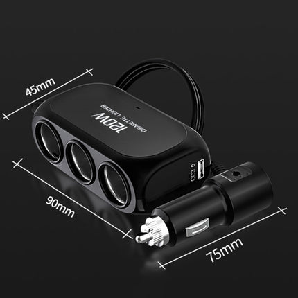 2 PCS Dual USB + Type-C / USB-C 3 Hole Car Charger, Style: Bluetooth+Fast Charge Version(Black)-garmade.com