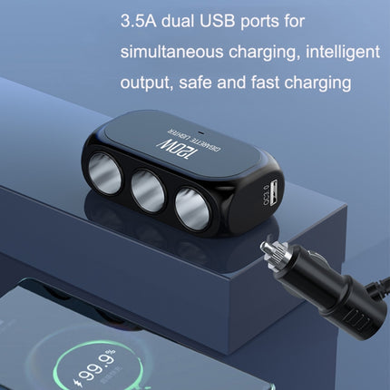 2 PCS Dual USB + Type-C / USB-C 3 Hole Car Charger, Style: Bluetooth+Fast Charge Version(Black)-garmade.com