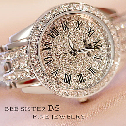 BS Bee Sister FA1501 Ladies Diamond Watch Chain Watch(Silver)-garmade.com