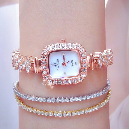BS Bee Sister FA1518 Women Diamond Watch Bracelet Watch(Rose Gold)-garmade.com