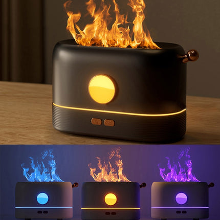 JF801 Desktop Simulation Flame Aroma Diffuser Humidifier, Color: 3 Color Light-Black-garmade.com