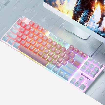 SKYLION H87 Mechanical Green Shaft Wired Computer External Keyboard, Color: Pink And White-garmade.com