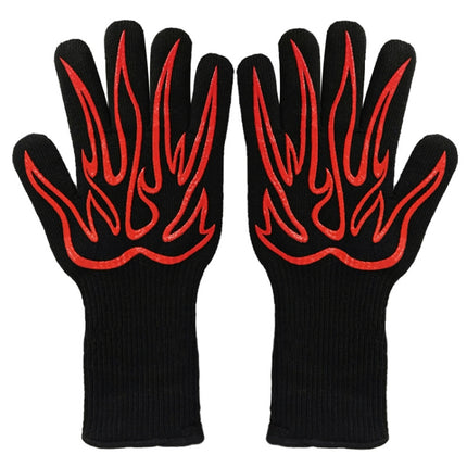 1pair High Temperature Resistant Silicone BBQ Gloves Anti-Scalding Gloves(Big Flame Red)-garmade.com