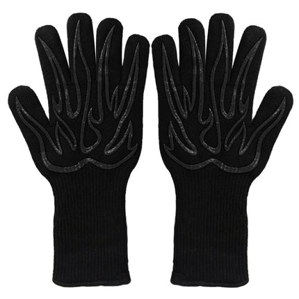 1pair High Temperature Resistant Silicone BBQ Gloves Anti-Scalding Gloves(Big Flame Black)-garmade.com