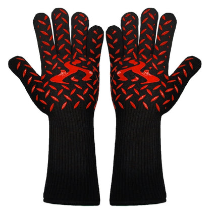 1pair High Temperature Resistant Silicone BBQ Gloves Anti-Scalding Gloves(Flame Dots Red)-garmade.com