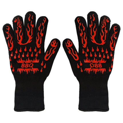 1pair High Temperature Resistant Silicone BBQ Gloves Anti-Scalding Gloves(BBQ Flame Red)-garmade.com