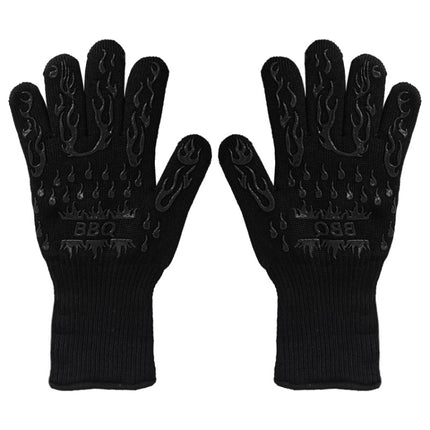 1pair High Temperature Resistant Silicone BBQ Gloves Anti-Scalding Gloves(BBQ Flame Black)-garmade.com