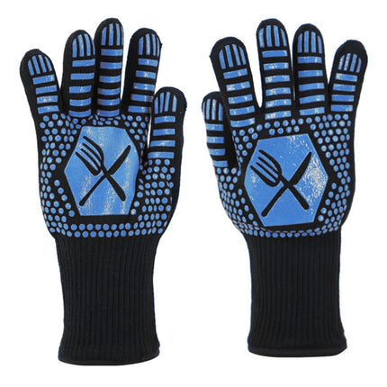1pair High Temperature Resistant Silicone BBQ Gloves Anti-Scalding Gloves(Scalpel Blue)-garmade.com