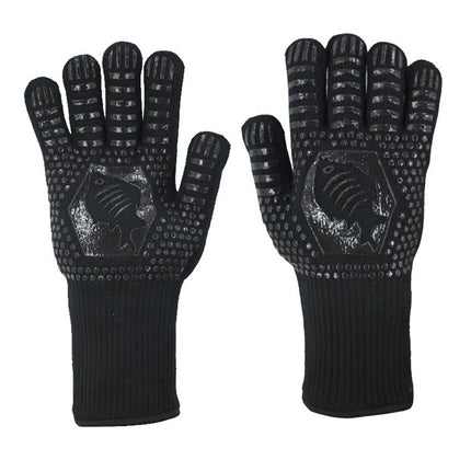 1pair High Temperature Resistant Silicone BBQ Gloves Anti-Scalding Gloves(Fish Bone Black)-garmade.com