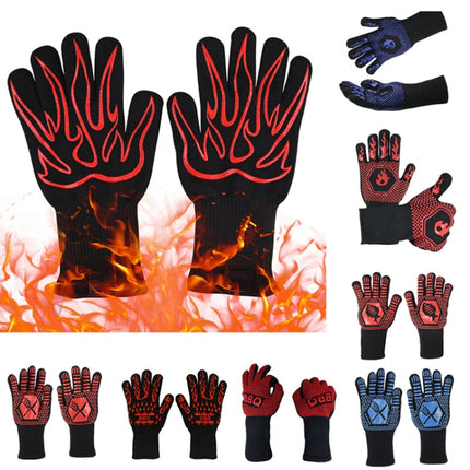 1pair High Temperature Resistant Silicone BBQ Gloves Anti-Scalding Gloves(Middle Flame Black)-garmade.com