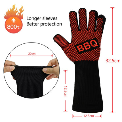 1pair High Temperature Resistant Silicone BBQ Gloves Anti-Scalding Gloves(BBQ Flame Black)-garmade.com