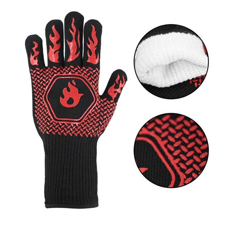 1pair High Temperature Resistant Silicone BBQ Gloves Anti-Scalding Gloves(BBQ Red)-garmade.com