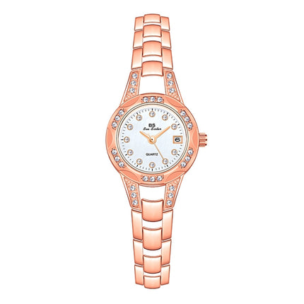 BS Bee Sister FA1679 Ladies Diamond Chain Watch Cute Small Round Watch With Calendar(Rose Gold)-garmade.com