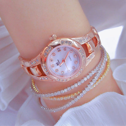 BS Bee Sister FA1679 Ladies Diamond Chain Watch Cute Small Round Watch With Calendar(Rose Gold)-garmade.com