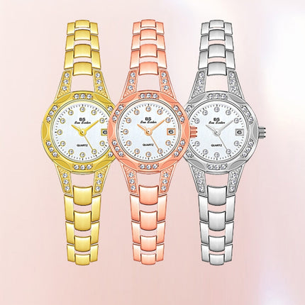 BS Bee Sister FA1679 Ladies Diamond Chain Watch Cute Small Round Watch With Calendar(Silver)-garmade.com