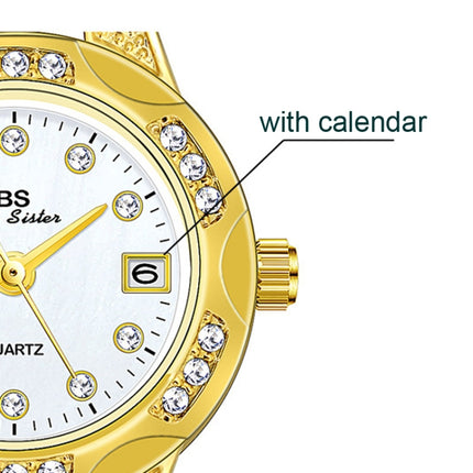 BS Bee Sister FA1679 Ladies Diamond Chain Watch Cute Small Round Watch With Calendar(Gold)-garmade.com