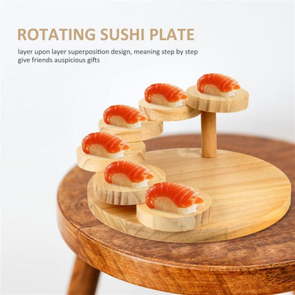 Wood Serving Tray Rotating Steps Meat Plate Sushi Dish, Specification: Seven Steps-garmade.com