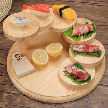Wood Serving Tray Rotating Steps Meat Plate Sushi Dish, Specification: Round Six -step-garmade.com