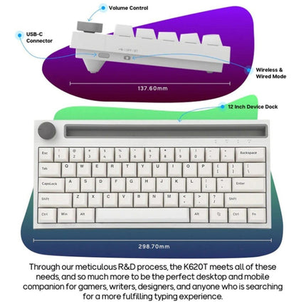 Ajazz K620T 62 Keys Bluetooth Wireless Dual Mode Mechanical Keyboard, Style: Blue Shaft (White)-garmade.com
