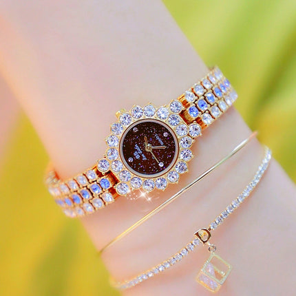 BS Bee Sister FA1580 Sparkling Full Diamond Watch Temperament Women Chain Watch(Golden Blue)-garmade.com