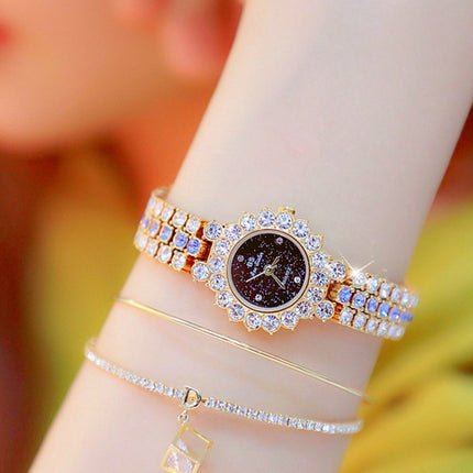 BS Bee Sister FA1580 Sparkling Full Diamond Watch Temperament Women Chain Watch(Golden Blue)-garmade.com