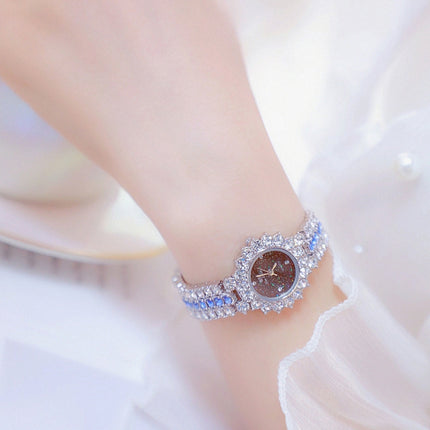 BS Bee Sister FA1580 Sparkling Full Diamond Watch Temperament Women Chain Watch(Silver Blue)-garmade.com