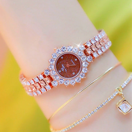BS Bee Sister FA1580 Sparkling Full Diamond Watch Temperament Women Chain Watch(Rose Coffee)-garmade.com
