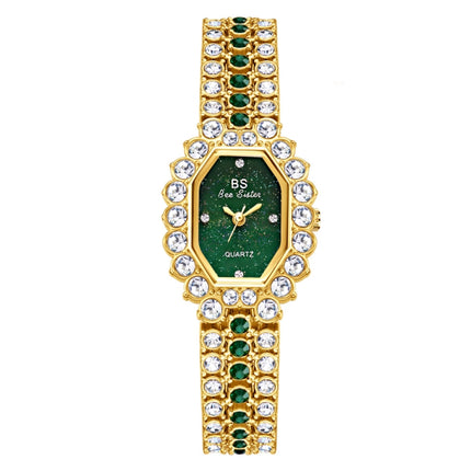 BS Bee Sister FA1581 Niche Glitter Full Diamond Women Watch(Golden Green)-garmade.com