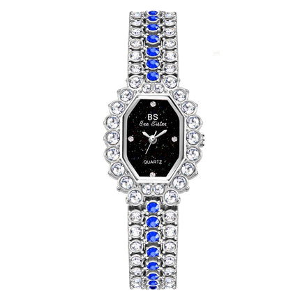 BS Bee Sister FA1581 Niche Glitter Full Diamond Women Watch(Silver Blue)-garmade.com