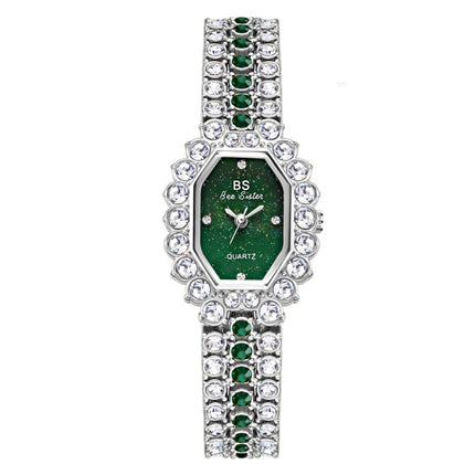 BS Bee Sister FA1581 Niche Glitter Full Diamond Women Watch(Silver Green)-garmade.com