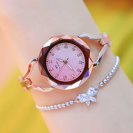 BS Bee Sister FA1565 Aurora Star Diamond Ladies Chain Watch(Rose Gold)-garmade.com