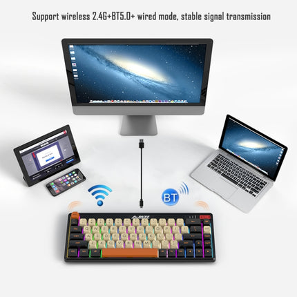 Ajazz K690T 69-key Wireless+Bluetooth+Wired Mechanical RGB Gaming Office Keyboard(Tea Shaft)-garmade.com