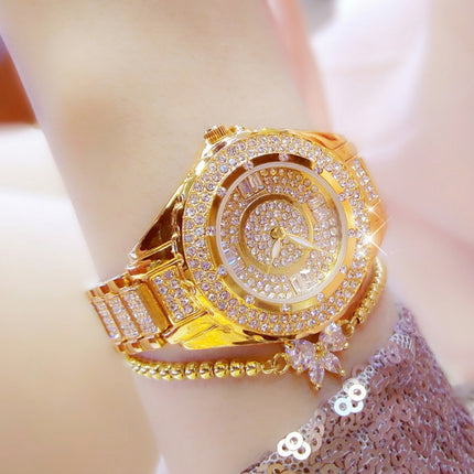 BS Bee Sister FA0917L Niche Full Diamond Ladies Watch(Gold)-garmade.com