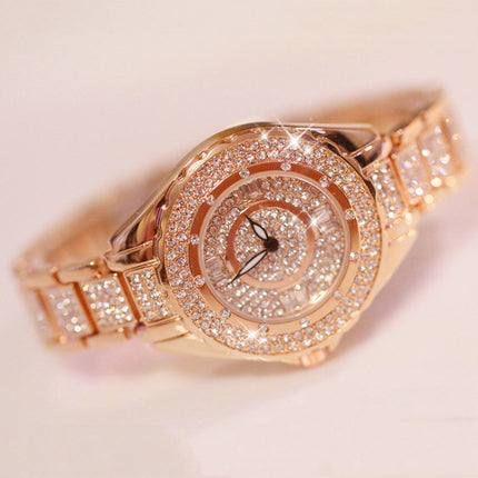 BS Bee Sister FA0917L Niche Full Diamond Ladies Watch(Rose Gold)-garmade.com
