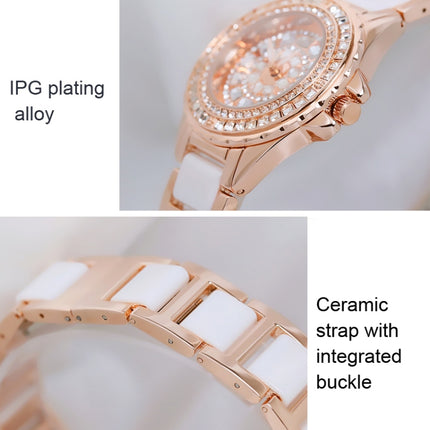 BS Bee Sister FA1490 Ladies Diamond-Set Ceramic Strap Watch(Rose Gold)-garmade.com